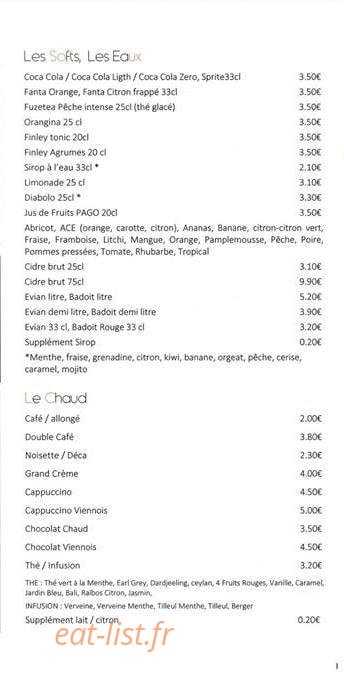 Carte et menu de Le Rochebonne à Angoulins — Softs, eaux, chaud