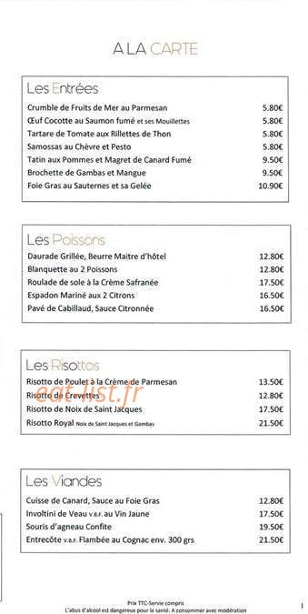 Carte et menu de Le Rochebonne à Angoulins — Entrées, poissons, risotto,...