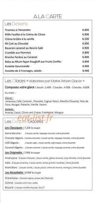 Carte et menu de Le Rochebonne à Angoulins — Desserts, glaces et coupes glacées