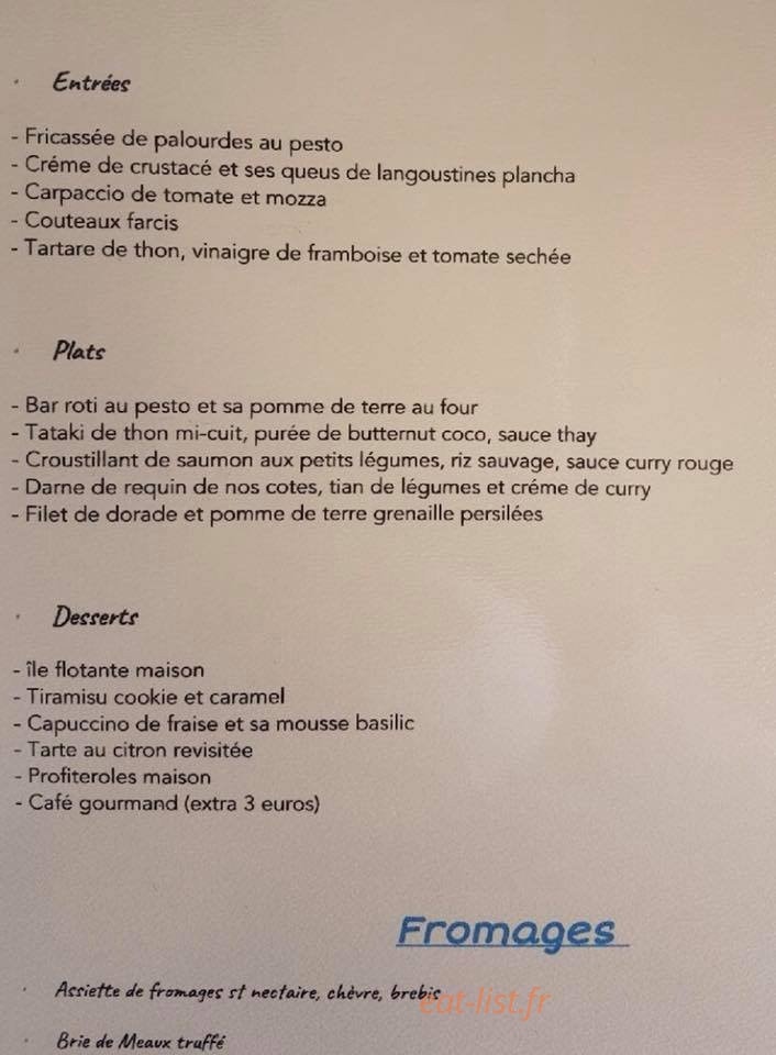 Carte et menu de Le Vivier à Angoulins — Entrées, plats, desserts,....