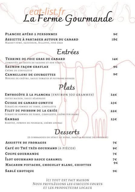 La Ferme Gourmande — carte page 1