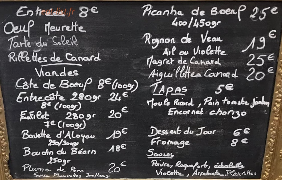 Le Bar à Viandes — carte page 1