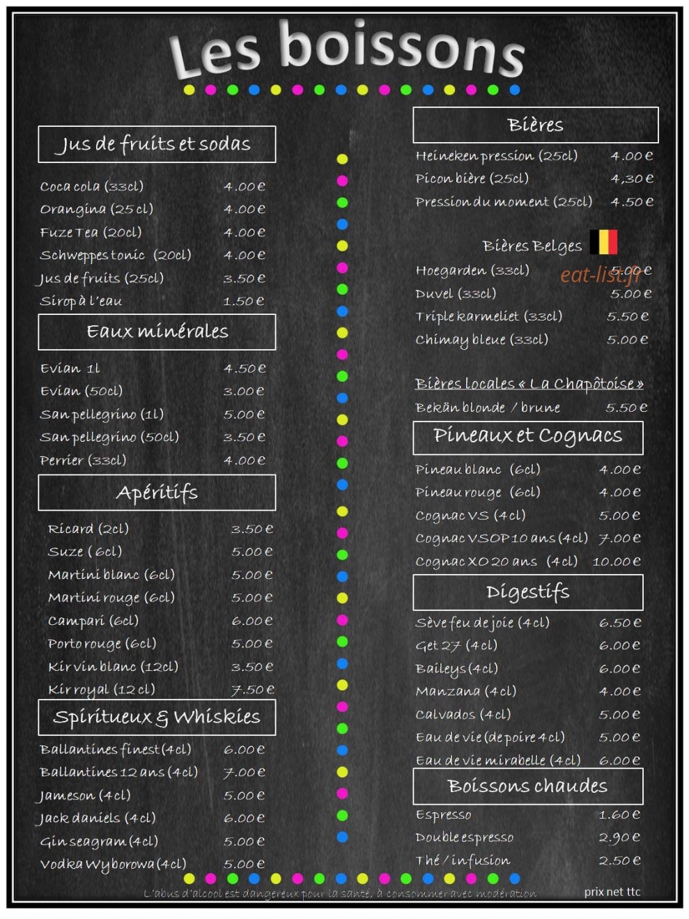 Restaurant Les Bujoliers — carte page 1