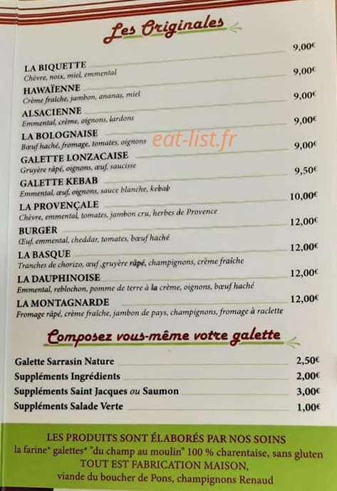 creperie Saint Jacques — carte page 1