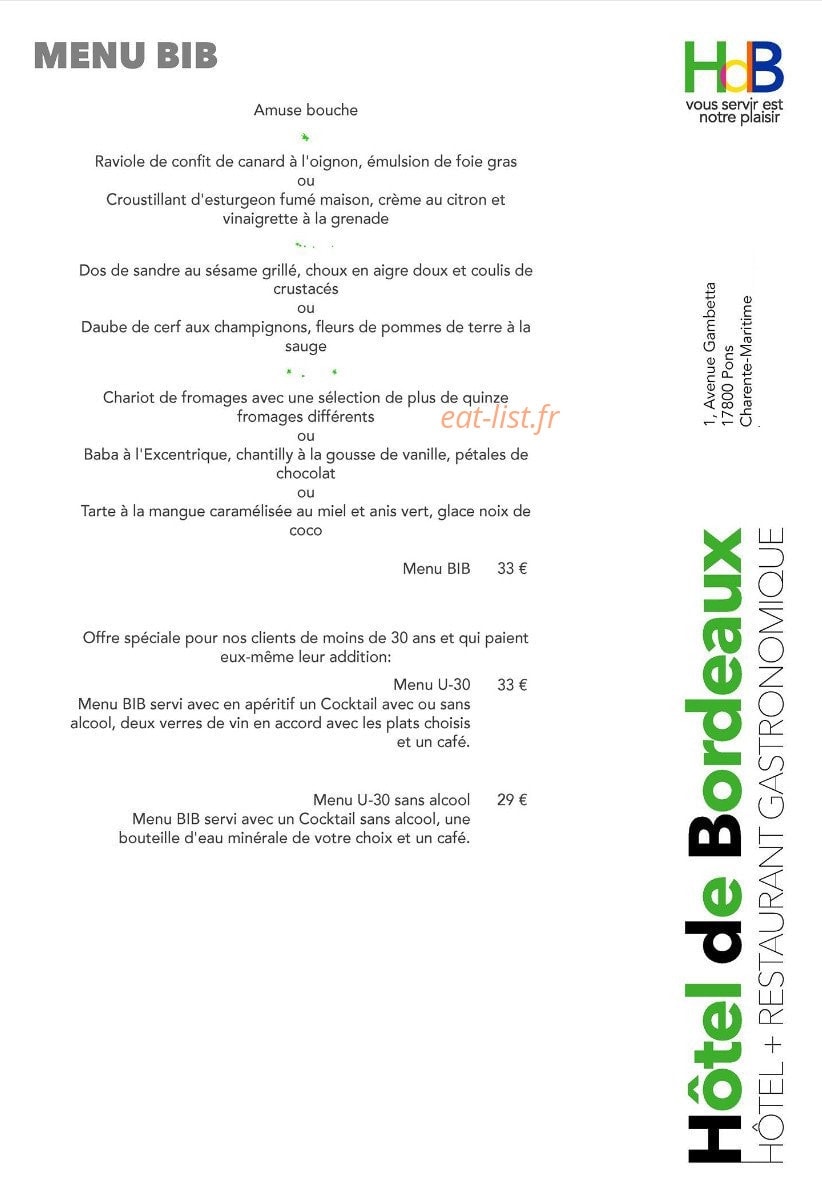 Hotel de Bordeaux — carte page 1