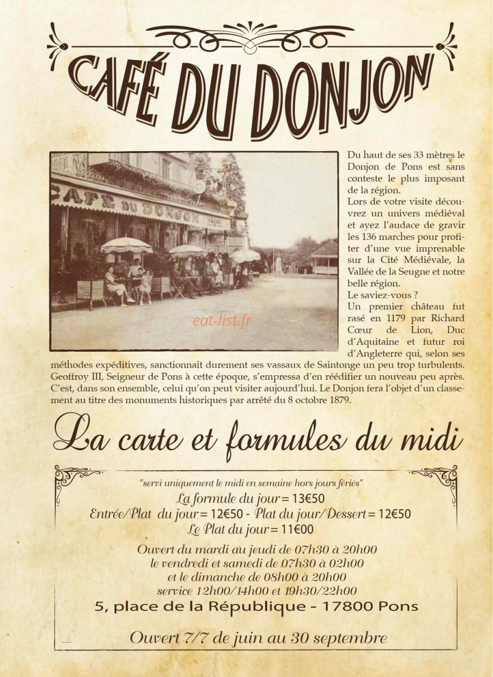 Le Café du Donjon — carte page 1