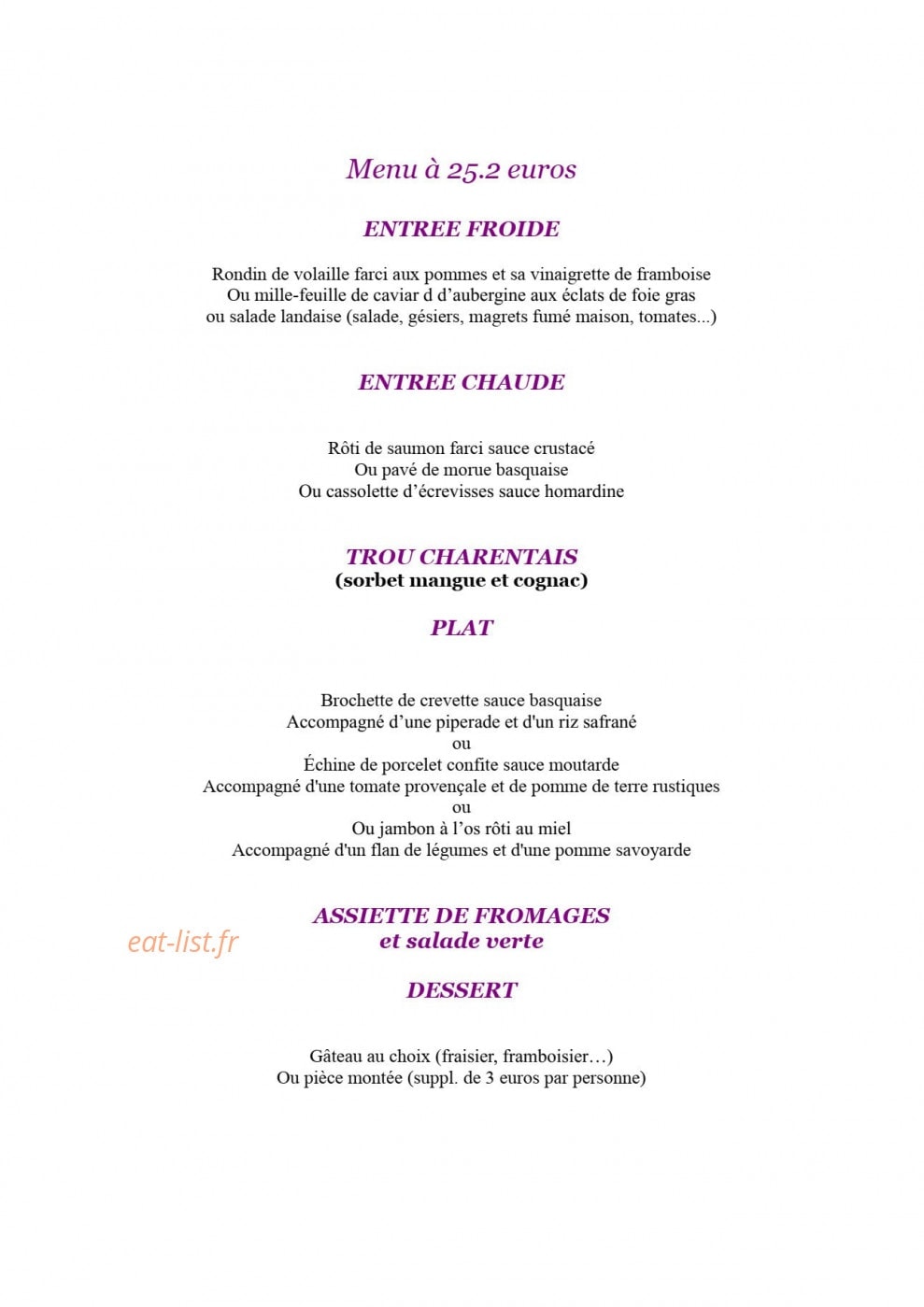 Traiteur Henriquet — carte page 2