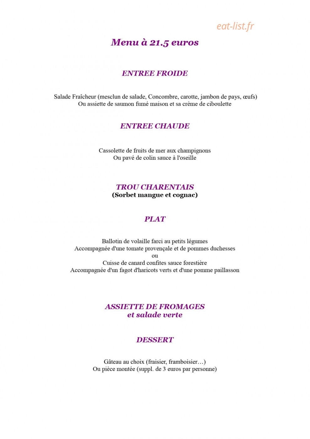 Traiteur Henriquet — carte page 1