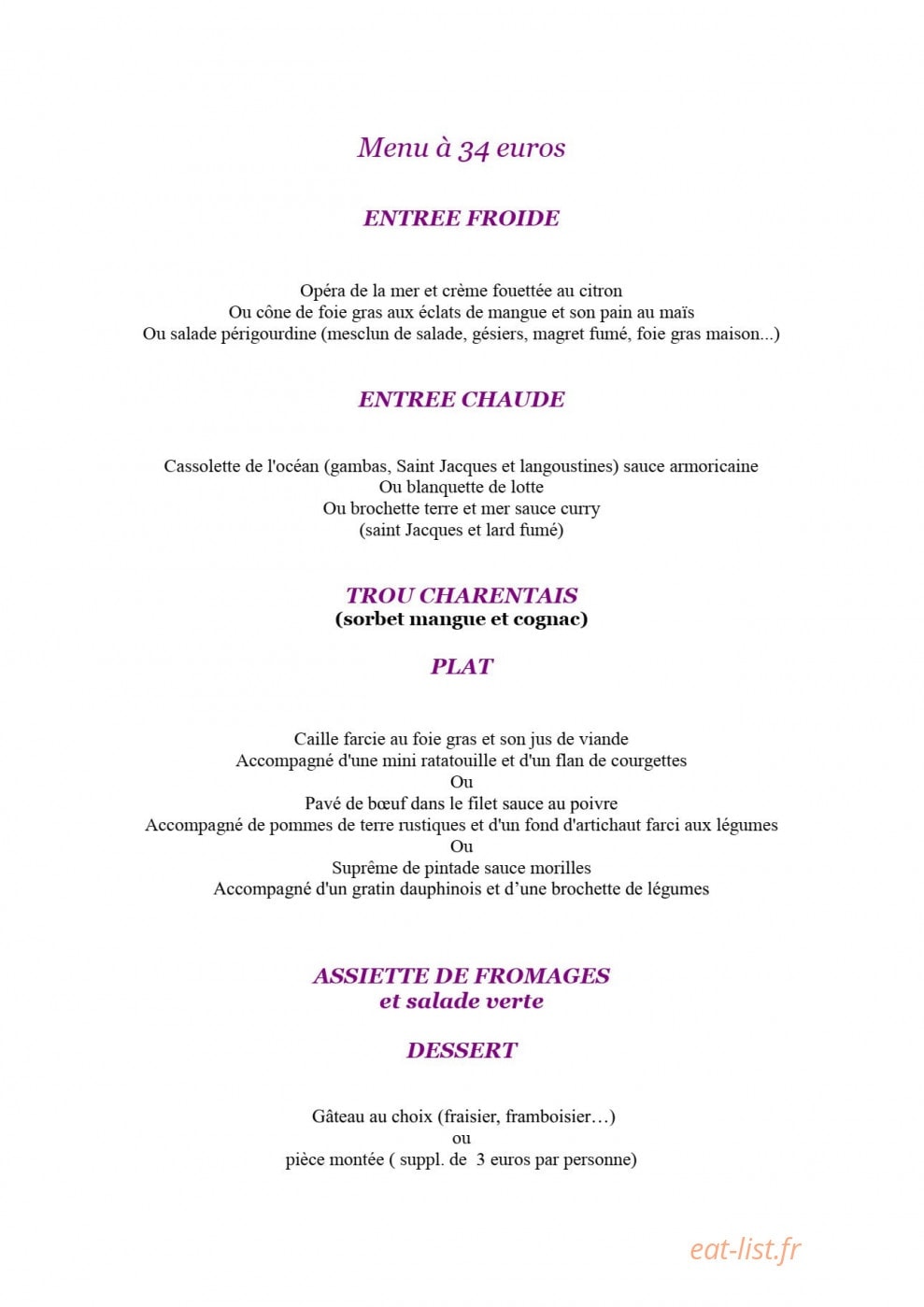 Traiteur Henriquet — carte page 4