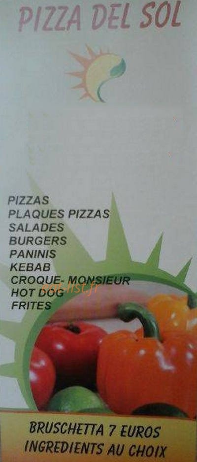 Pizza del Sol — carte page 1