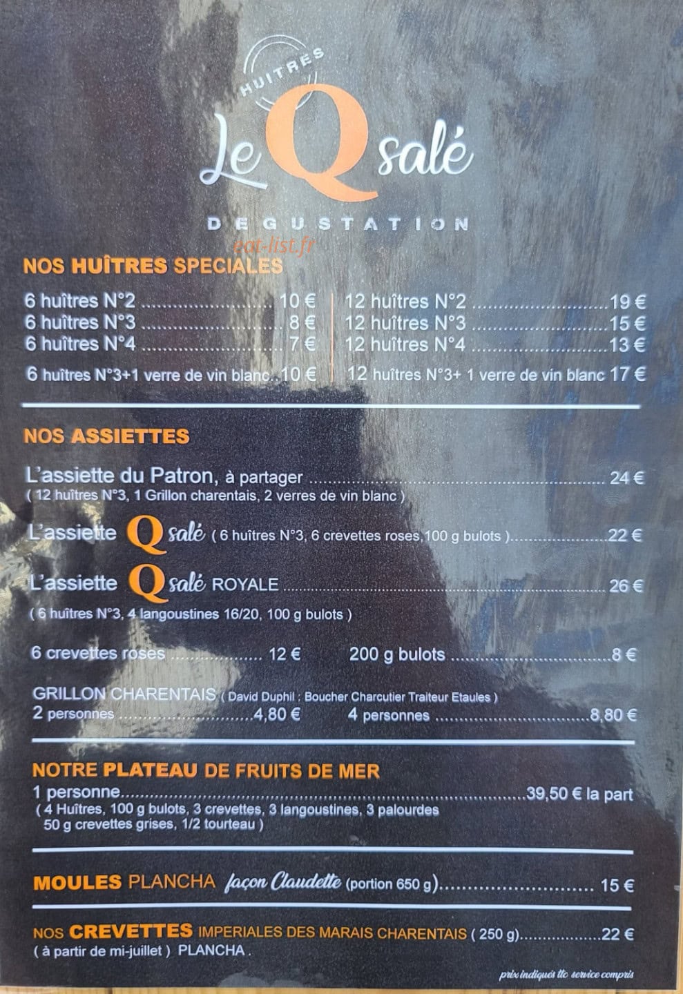 Carte et menu de Le Q Salé à Chaillevette — La carte