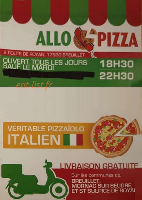 Allo Pizza — carte page 1