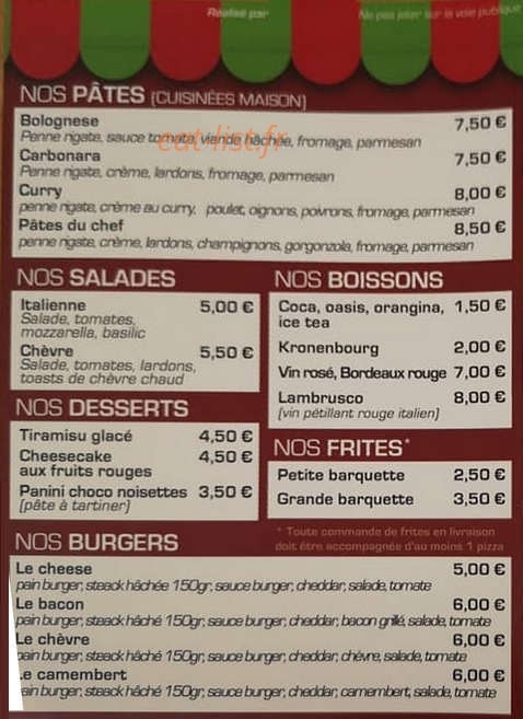 Allo Pizza — carte page 4