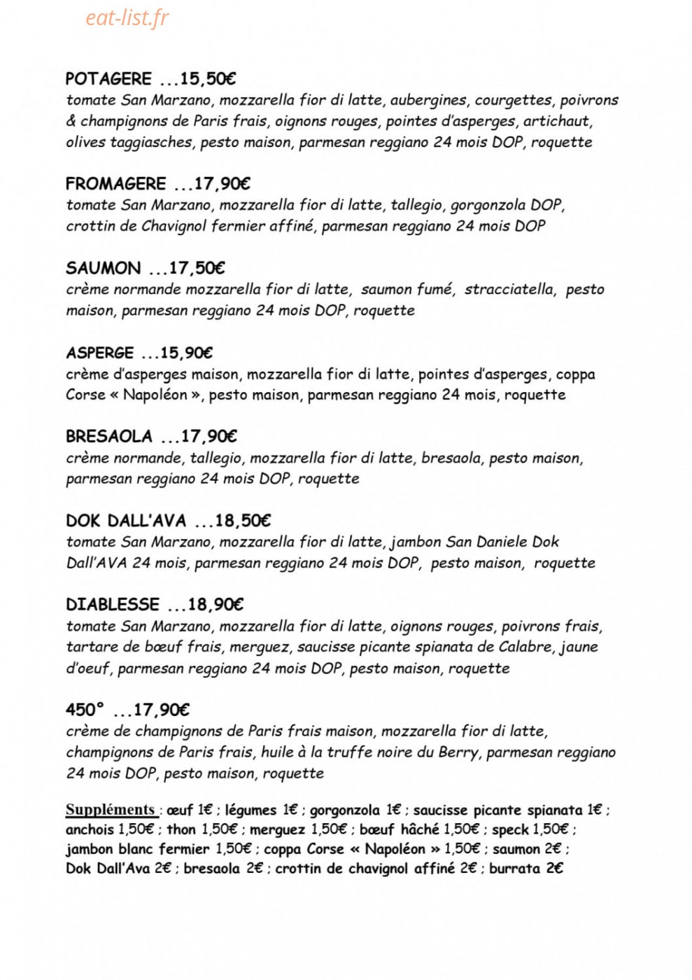 450° pizzeria — carte page 2