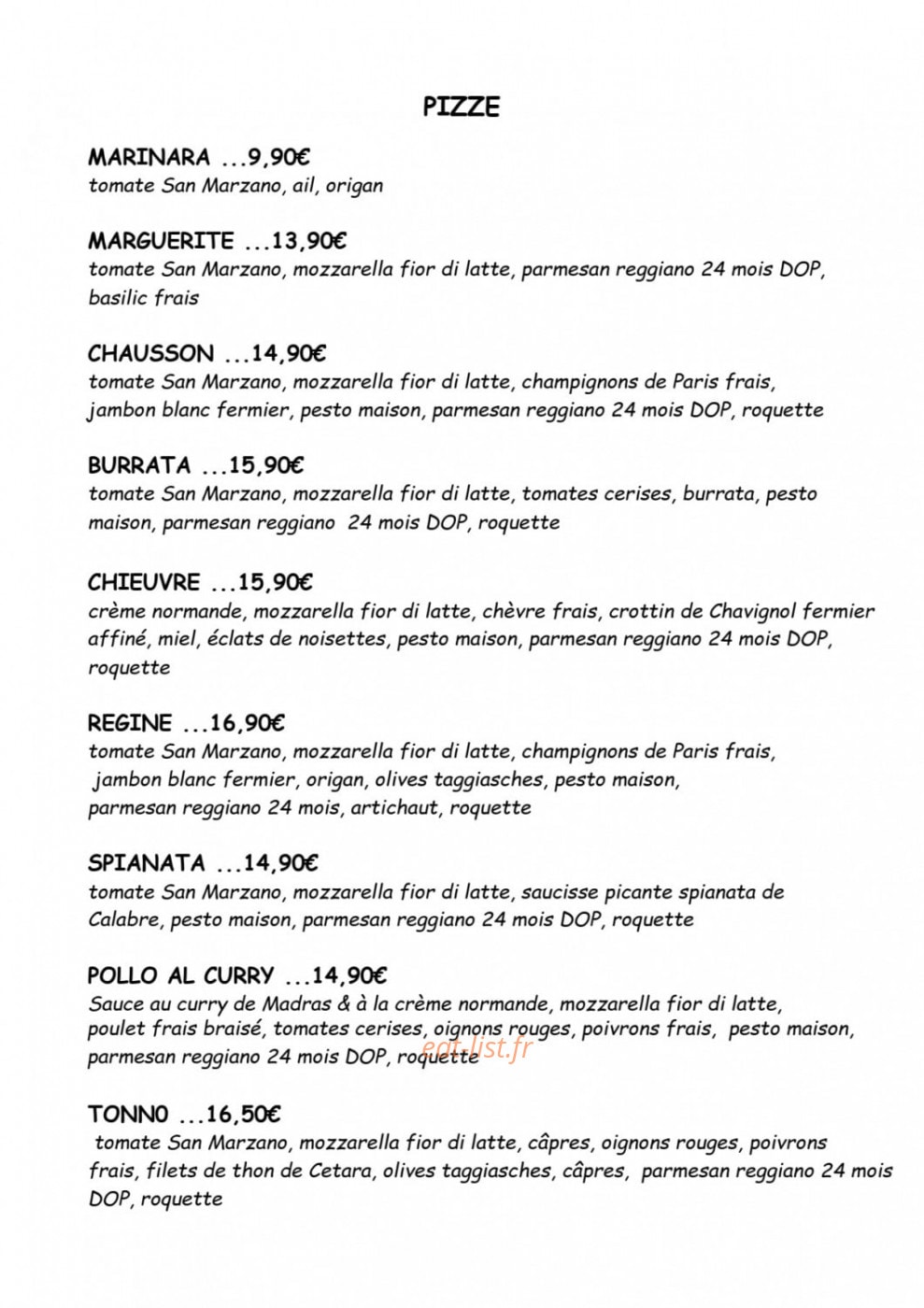 450° pizzeria — carte page 1