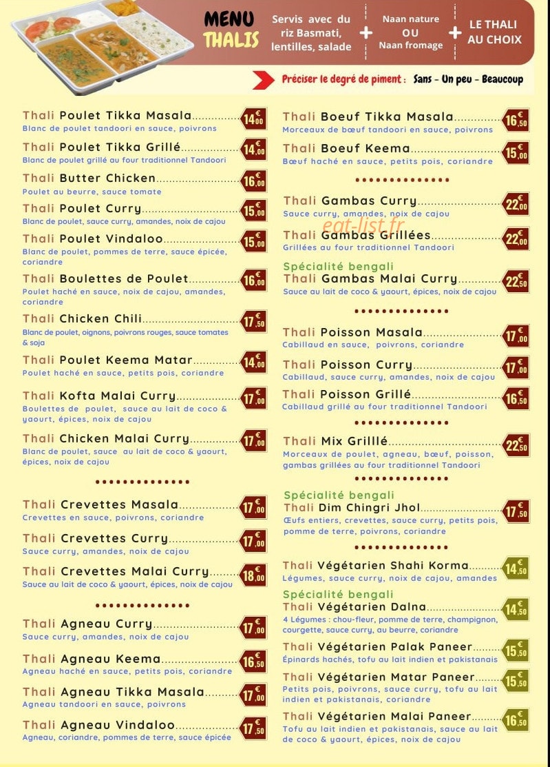 Bollywood Kitchen — carte page 1