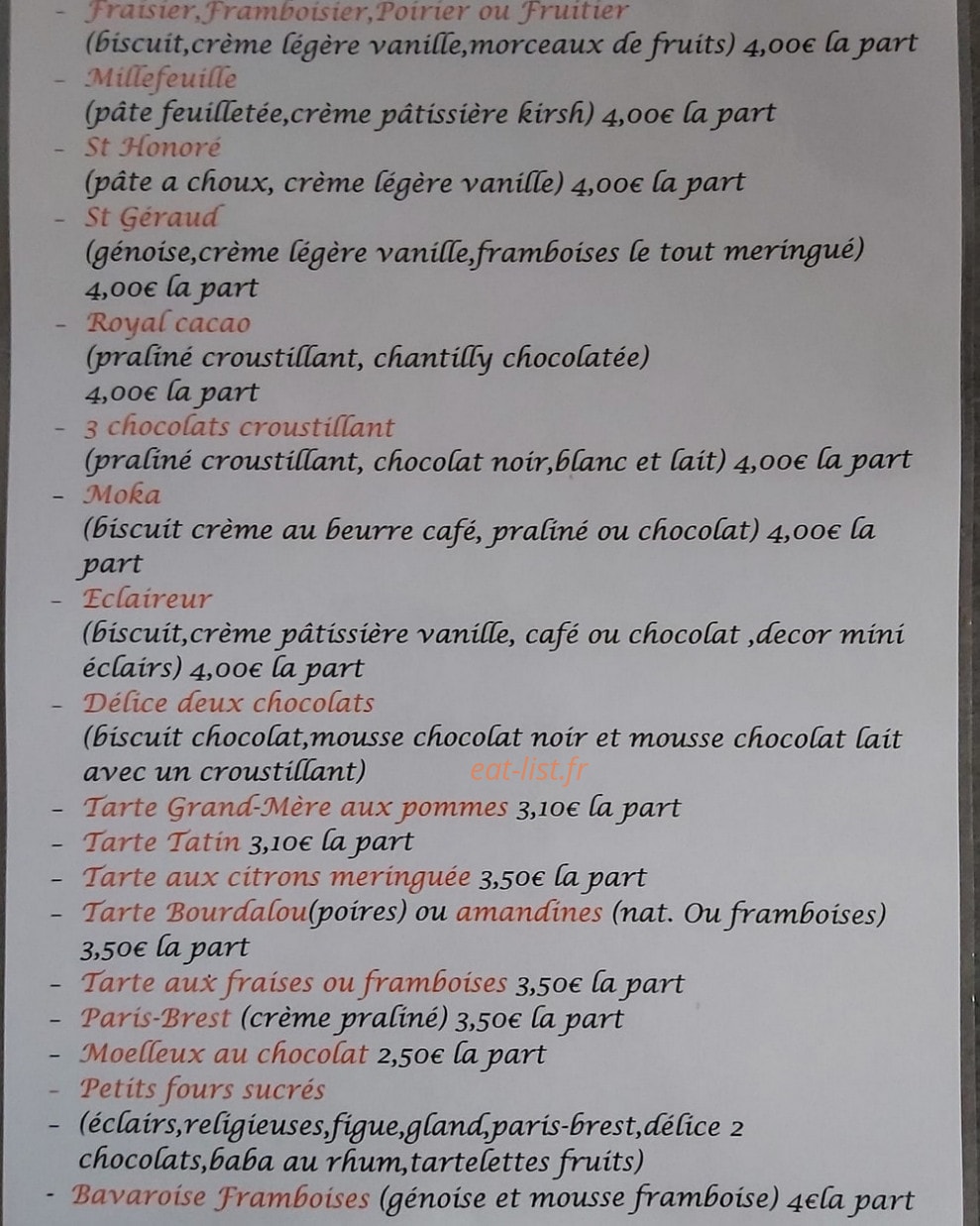 Boulangerie Mourier — carte page 1