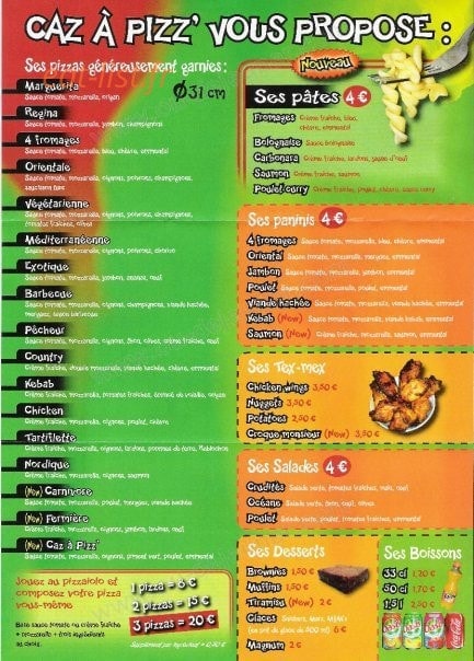 Caz A Pizz — carte page 1