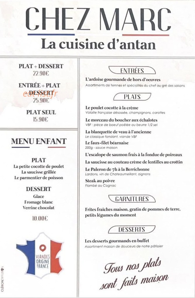 Chez Marc — carte page 1