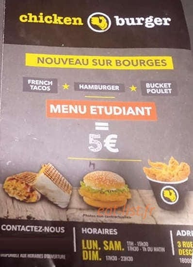 Chicken Burger — carte page 1