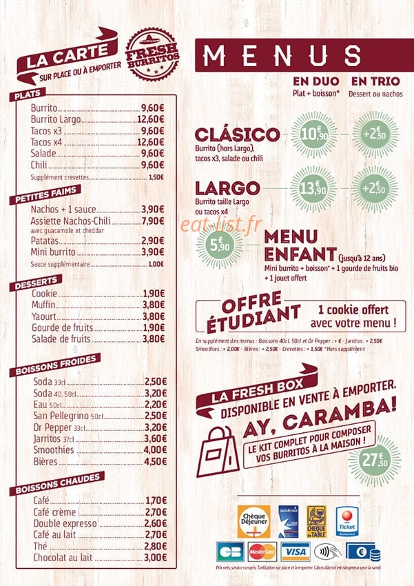 Fresh Burritos — carte page 1