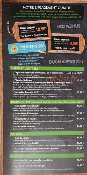 La Pasta — carte page 1
