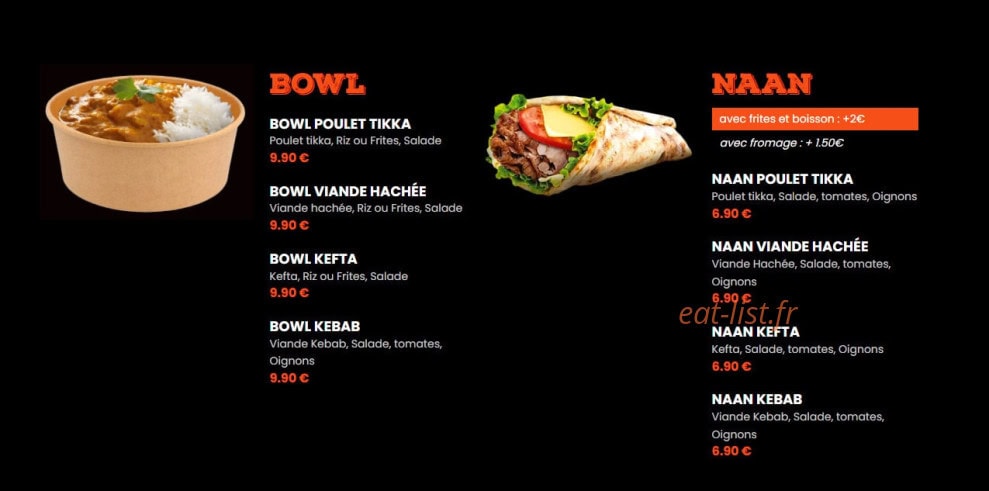 Naan Kebab et Tacos — carte page 1
