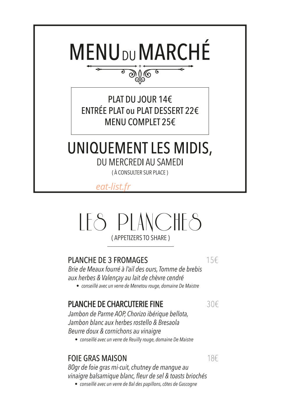 Papilles & Bouchons — carte page 1