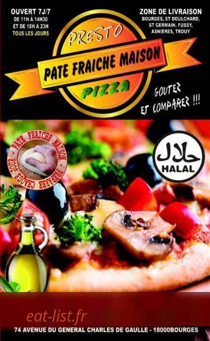 Presto Pizza — carte page 1