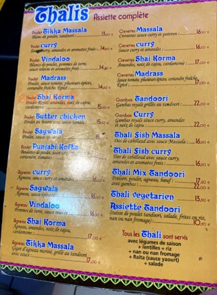 Tandoori Express — carte page 1