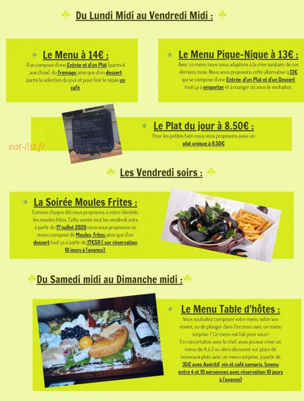 Auberge de la Coquelle — carte page 1