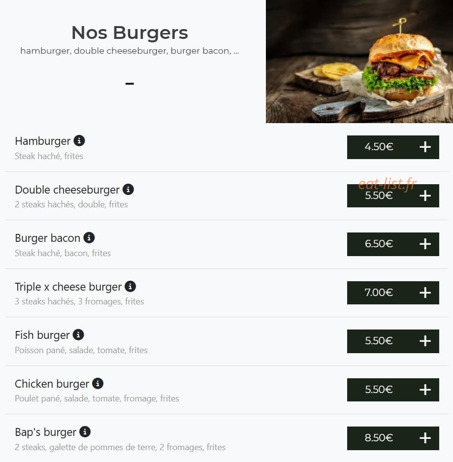 Carte et menu de Bella pizza à Vierzon — Burgers
