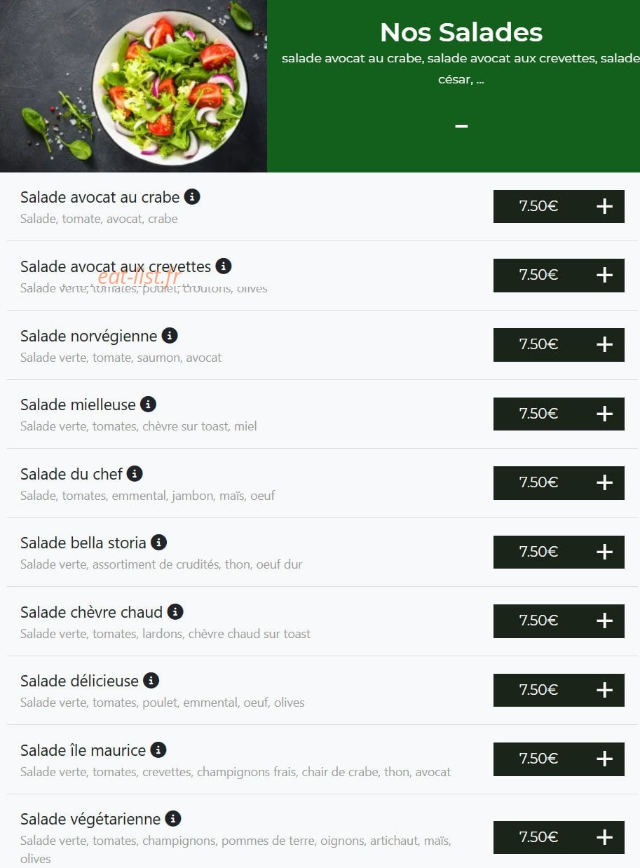 Carte et menu de Bella pizza à Vierzon — Les salades