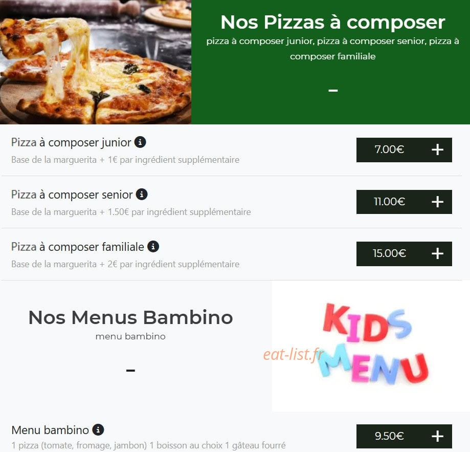 Carte et menu de Bella pizza à Vierzon — Pizzas a composer