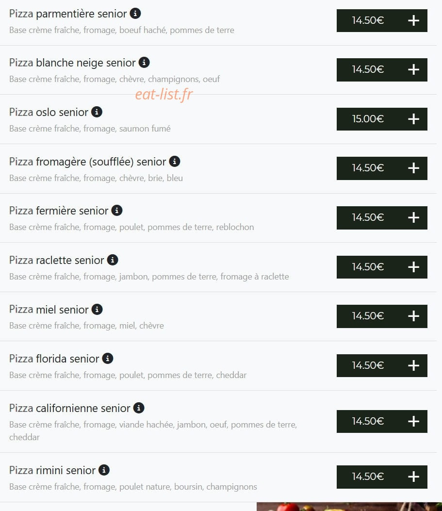 Carte et menu de Bella pizza à Vierzon — Pizzas senior