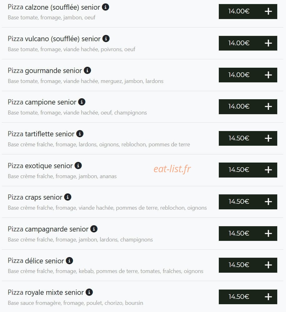 Carte et menu de Bella pizza à Vierzon — Pizzas senior