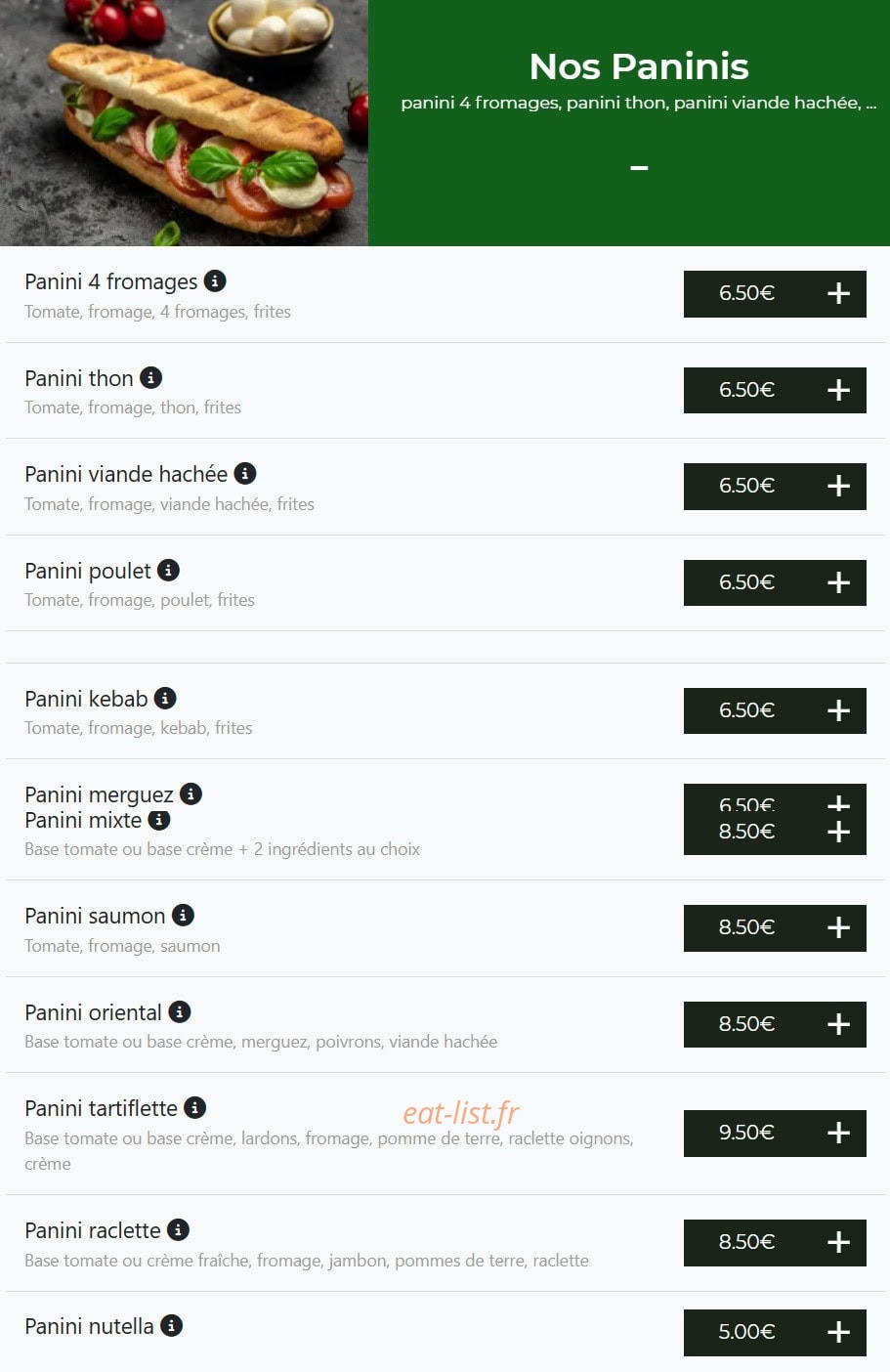 Carte et menu de Bella pizza à Vierzon — Les paninis
