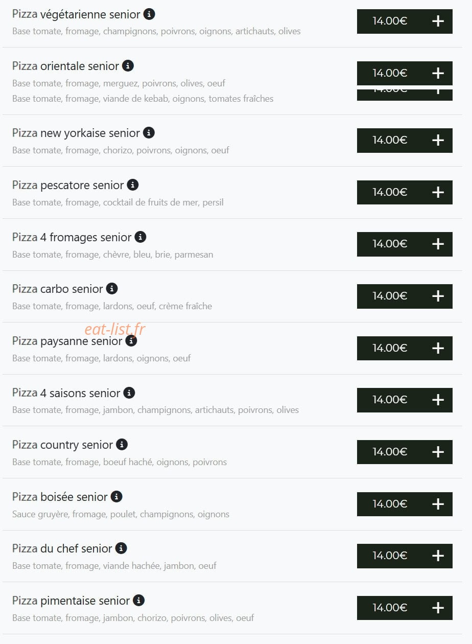 Carte et menu de Bella pizza à Vierzon — Pizzas senior