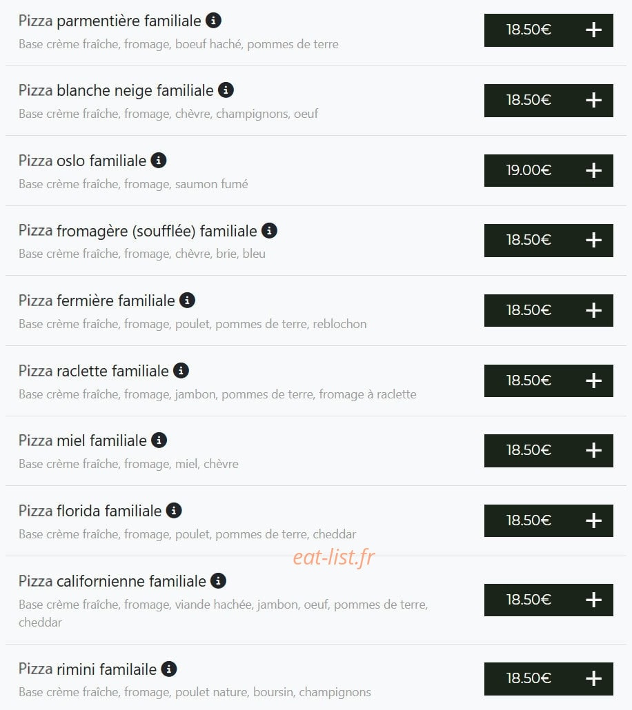 Carte et menu de Bella pizza à Vierzon — Pizzas familiale