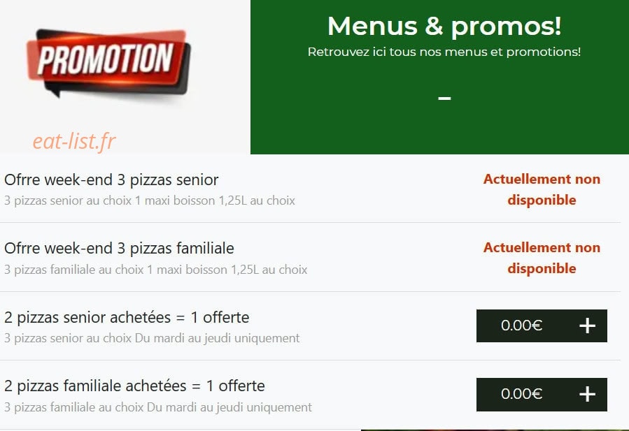 Carte et menu de Bella pizza à Vierzon — Promo