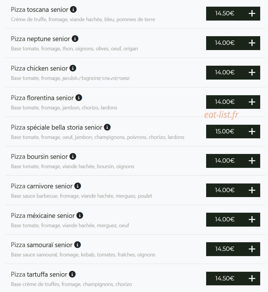 Carte et menu de Bella pizza à Vierzon — Pizzas senior