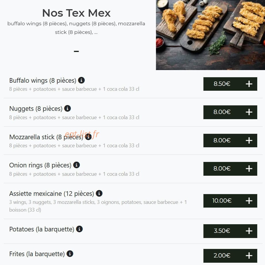 Carte et menu de Bella pizza à Vierzon — Les tex mex