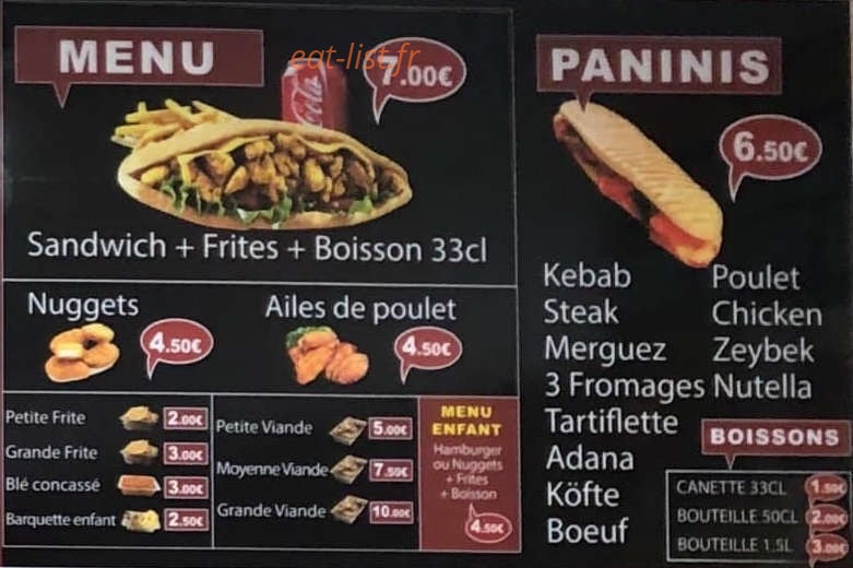 Délice Kebab — carte page 1
