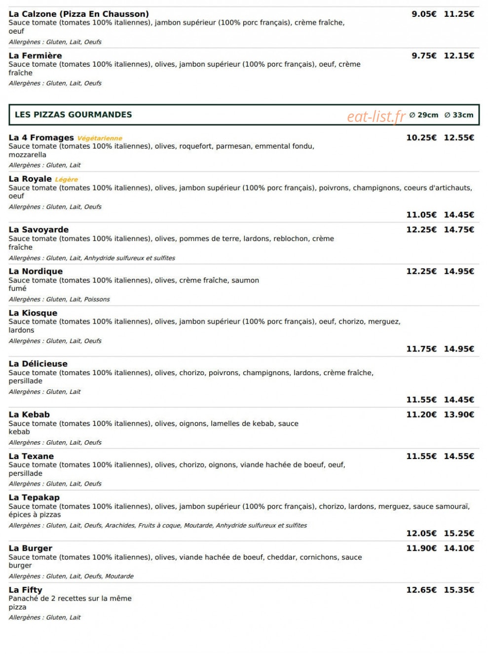 Le Kiosque à Pizzas — carte page 2