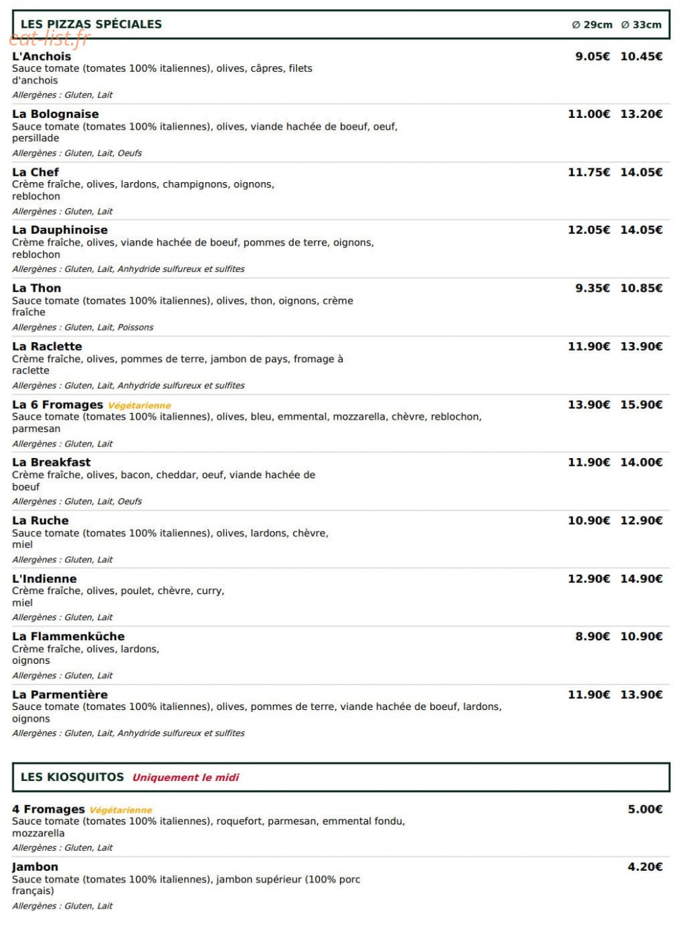 Le Kiosque à Pizzas — carte page 3