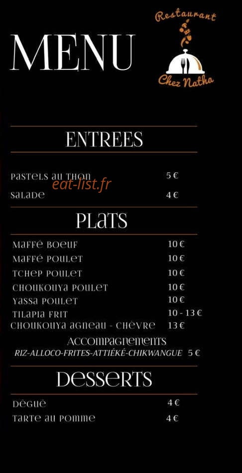 Restaurant Cheznatha — carte page 1