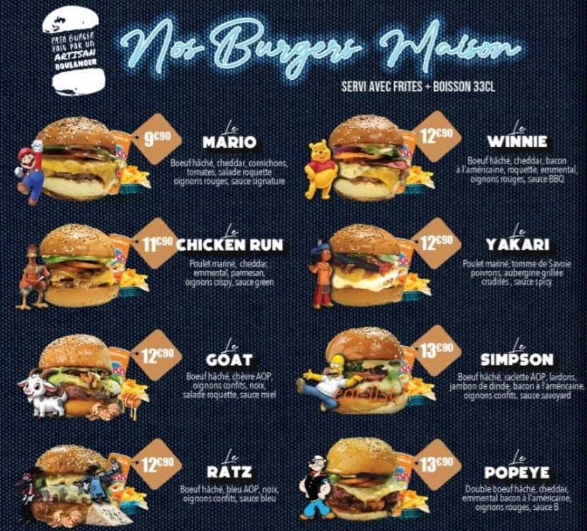 XV Burger — carte page 1