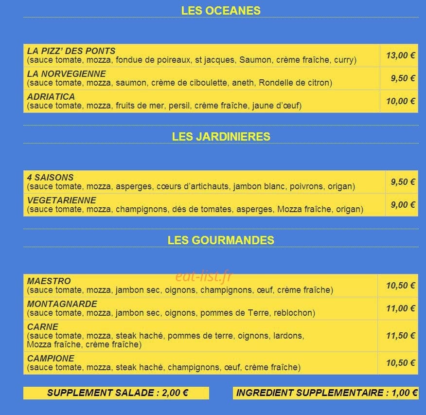 La Pizz' des Ponts — carte page 2