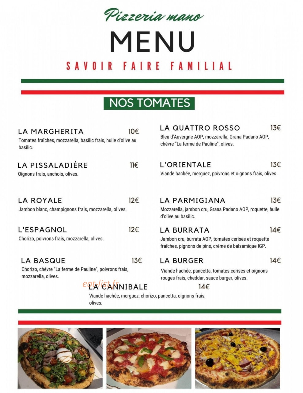 Pizzeria Mano — carte page 1