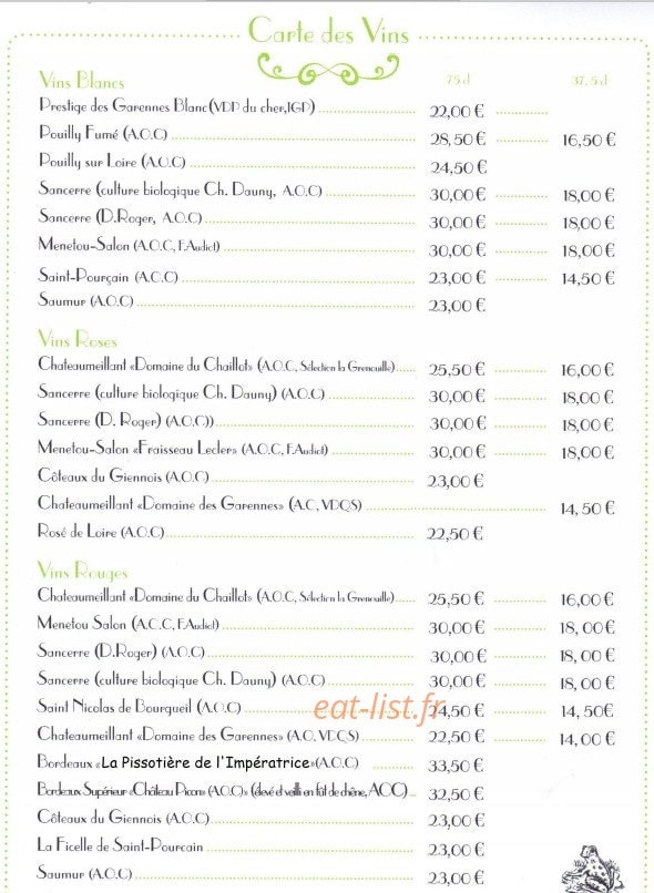 Hôtel Restaurant la Grenouille — carte page 7